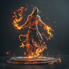 Sticker - a statue of a person in a hoodie on fire