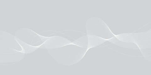 Gray and white abstract background with flowing particles. Digital future technology concept. Abstract white paper wave background and abstract gradient and white wave curve lines.
