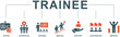© cherjoe - Trainee banner web icon vector illustration concept for internship training and learning program apprenticeship with an icon