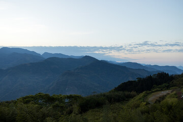 Canvas Print - Natural morning with mountains and tree