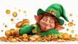  Leprechaun sitting on pile of gold coins with pot of gold nearby