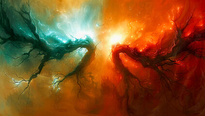 Wall Mural - Cosmic nebula in space, abstract galaxy background with stars and colorful light