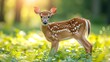  Close-up of small deer among tall grass, sunlight filters from tree background