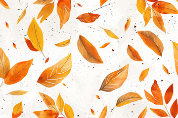 Wall Mural - Elegant autumn leaf design with watercolor effect and splashes on light background