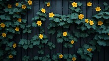  Yellow flowers on wooden fence with green leaves