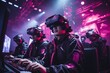 A virtual reality esports competition, with players wearing VR headsets and competing in immersive environments