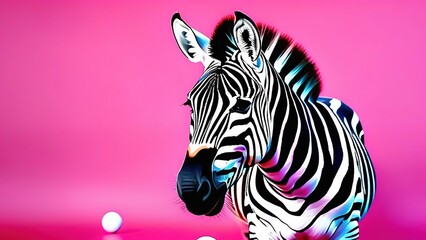 portrait of a zebra on a pink background