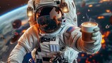 Fototapeta Uliczki - Astronaut Offering a Cup of Cosmic Coffee. Generative ai