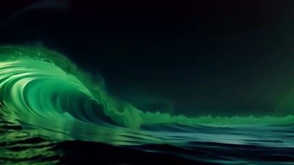 Wall Mural - Dark green wave animated abstract background with smoke and light text.