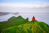 Fototapeta Konie - Hiking on Mykines, Faroe Islands