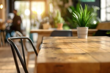 Wall Mural - Wooden board empty table in front of blurred background. can be used for display or montage your products.Mock up for display of product