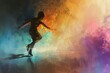 A person skillfully rides a skateboard on a vibrant and colorful background, An abstract interpretation of a figure skater's emotions right before they begin their performance, AI Generated