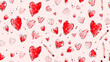 Drawing of hearts being sketched with a pencil on a vibrant pink background. On-trend holiday romance. Date and wedding. Gift Wrapping. Seamless pattern