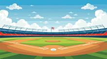 Baseball In A Baseball Field Flat Vector