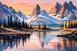 reflections of mountains in the lake and trees illustrations 