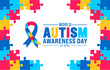 2 April world Autism Awareness Day colorful Puzzle icon with puzzle Awareness Ribbon banner or background design template.