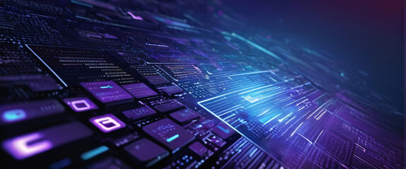 abstract background of coding software for artificial intelligence, blue and violet tone
