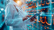 © Jannat - Doctor reviewing digital health data with futuristic medical technology and stethoscope