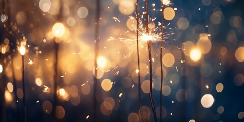 Wall Mural - abstract bokeh gold glitter background with sparklers and defocused glitter for celebrations or independence day. Happy Wedding Congratulations celebrate!