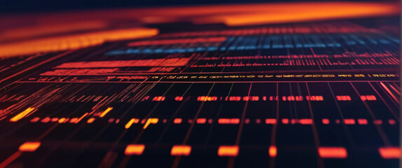 abstract background of coding software for stock market, red and orange sci-fi palette tone