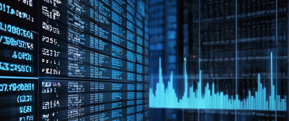 abstract background of coding software for stock market, blue tone