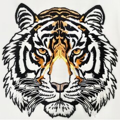Wall Mural - A close up of a tiger's face on a white shirt