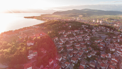 Canvas Print - View of Ohrid old town dominated by Samuel's fortress, North Macedonia