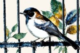 Fototapeta Do przedpokoju - A bird is perched on a fence
