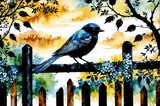 Fototapeta Do przedpokoju - A bird is perched on a fence