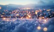 Bokeh lights sparkling against a snowy landscape, closeup view