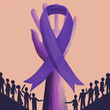 Lifting Hope: Cancer Prevention Illustration with Purple Ribbon