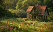 © TheoTheWizard - A charming cottage nestled amidst a field of spring wildflowers