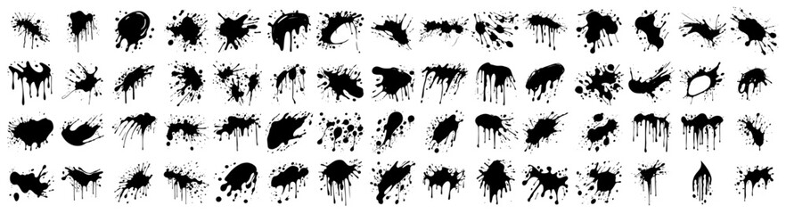 Wall Mural - black vector ink splatters collection with various shapes vector illustration silhouette laser cutting black and white shape