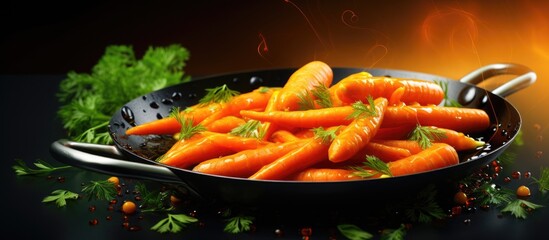 Wall Mural - Pan with Carrots and Parsley on Table