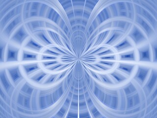 Poster - Blue background with symmetrical pattern, oval and round shapes and effect of rays in motion, blur, lines, depth and space - abstract graphic. Topics: wallpaper, abstraction, pattern, art of computer