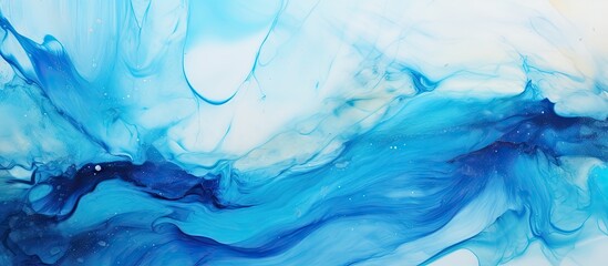 Poster - Blue and white fluid paint on a white background