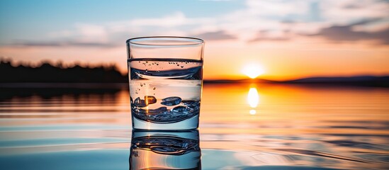 Poster - Glass of water by the sunset