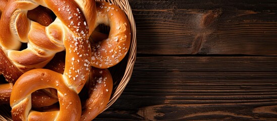 Poster - A basket of pretzels on a wooden table