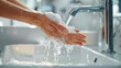 © Alexey - Person washing hands with soap and water in a modern sink for hygiene and health
