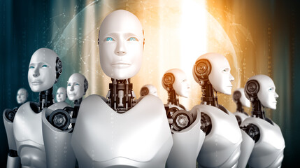 Poster - XAI 3d illustration 3D illustration of robot humanoid group in concept of future artificial intelligence and 4th fourth industrial revolution.