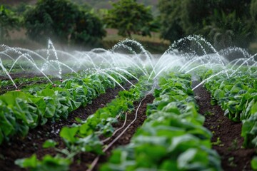 Wall Mural - Irrigation systems in a green vegetable garden