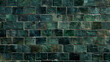 Dark green brick tiles ceramic wall texture. Green kitchen background.