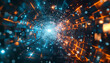 Digital Wormhole Tunnel in Blue and Orange, Futuristic Sci-Fi Background