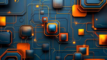 Digital circuit technology, blue abstract background with futuristic computer elements