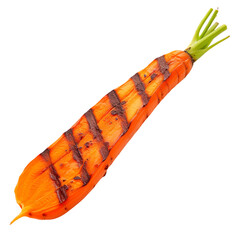 Wall Mural - Fried half of fresh carrot isolated on a white or transparent background. Grilled carrot close-up, side view. Design element for grill theme.