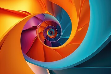 Poster - This computer-generated image showcases a mesmerizing orange and blue spiral pattern, Visual representation of the price spiral caused by inflation, AI Generated