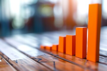 Poster - This close-up photo showcases a bar chart placed on a table, providing a detailed view of the charts design and data, A bar chart representing profits and losses in stock trading, AI Generated