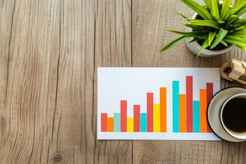 Poster - a cup of coffee sitting next to a paper displaying a bar chart, illustrating data and statistics, a 