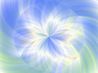 Poster - Background with circle shape, effect of rays in motion, lines curves, waves, bends, lights, blur and depth in pastel colors with blue and green - abstract graphic.