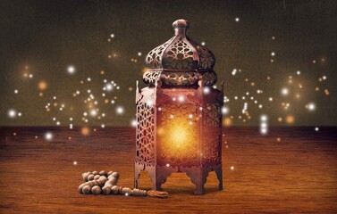 Canvas Print - gold Lantern metalic lamp on background